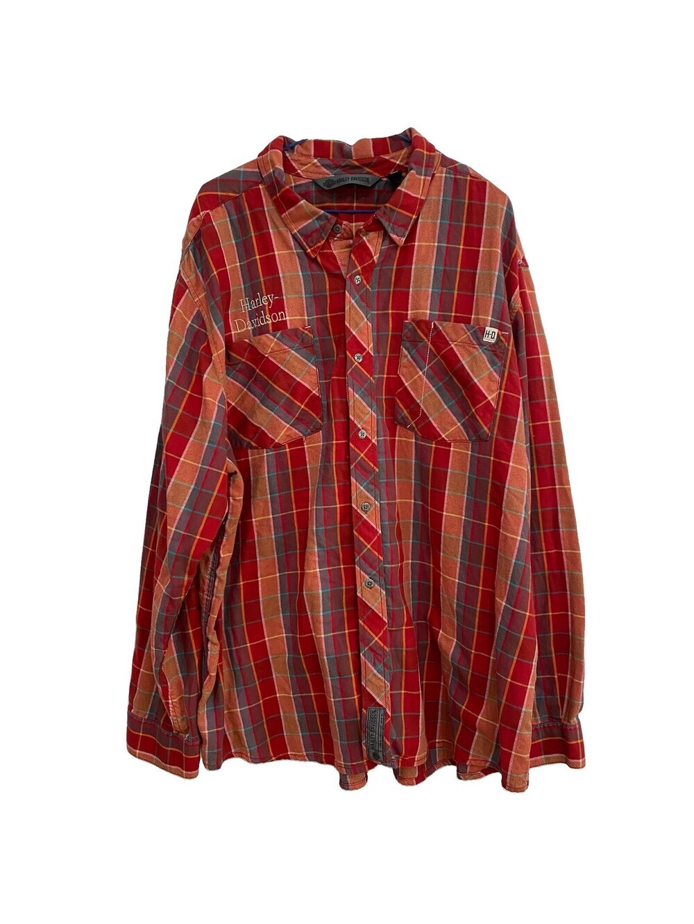 Harley-Davidson Shirt 3XL Plaid Button Up Flannel Slim Fit Casual Embroidered